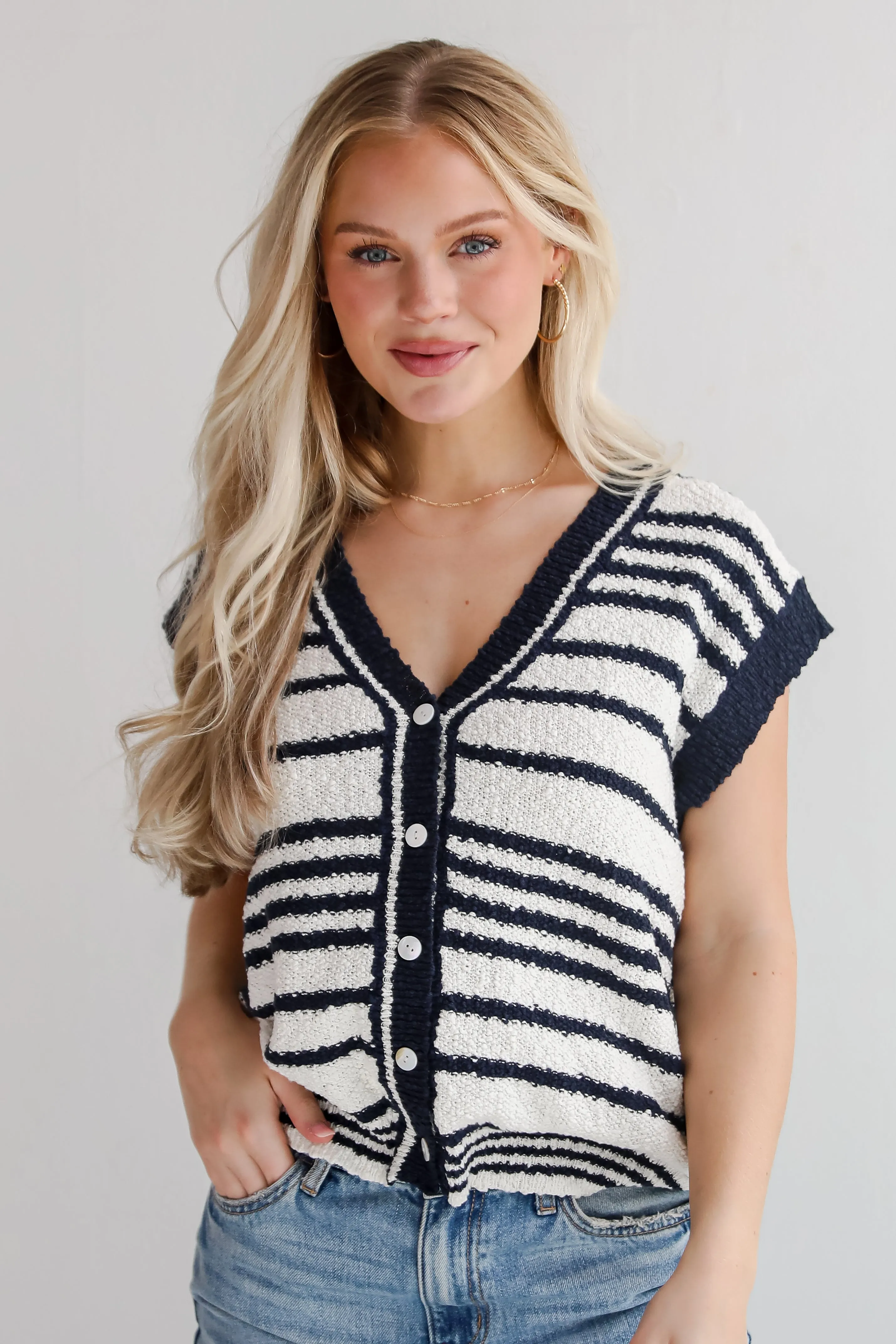 FINAL SALE - Cutest Coziness White Striped Sweater Vest