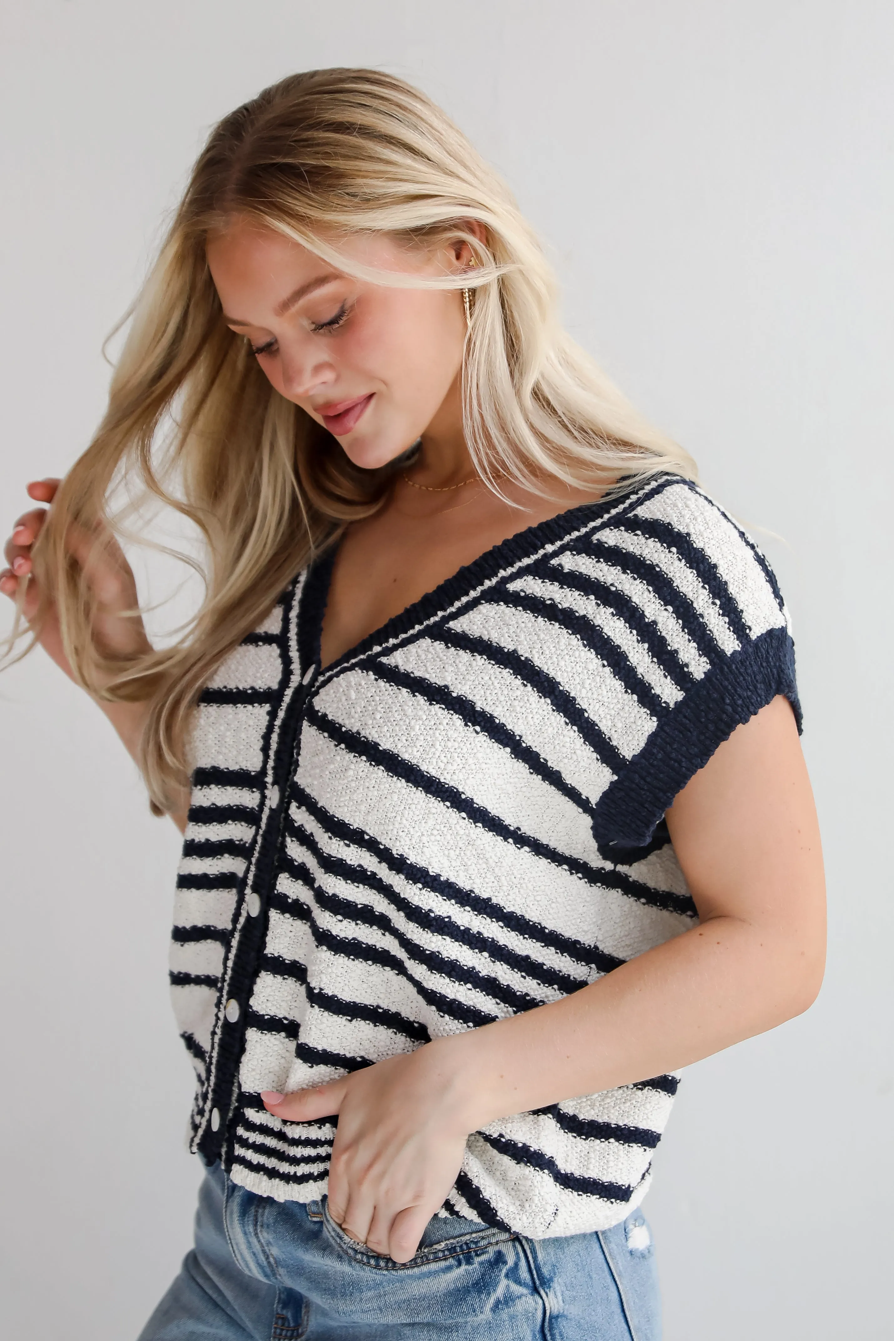FINAL SALE - Cutest Coziness White Striped Sweater Vest
