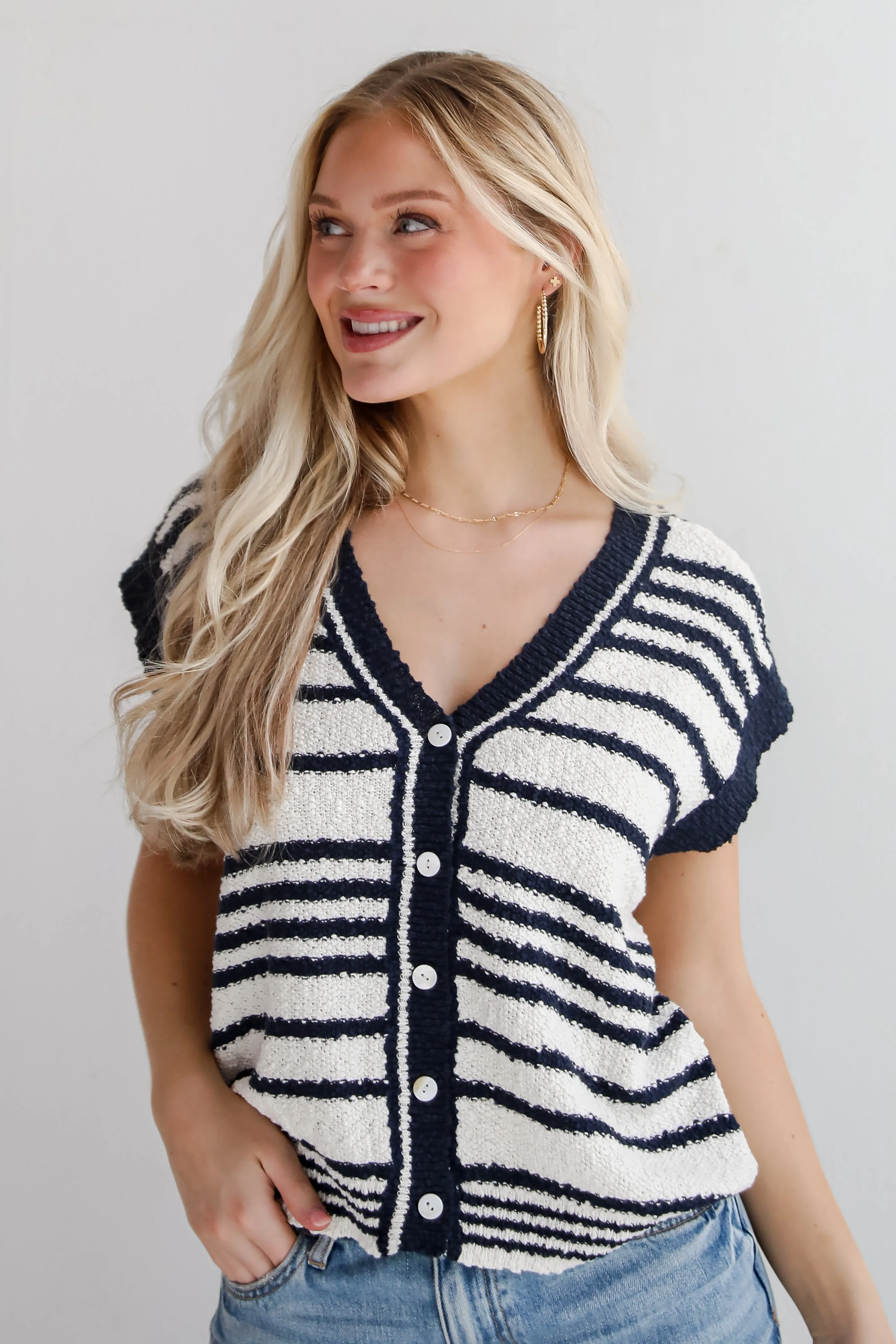 FINAL SALE - Cutest Coziness White Striped Sweater Vest