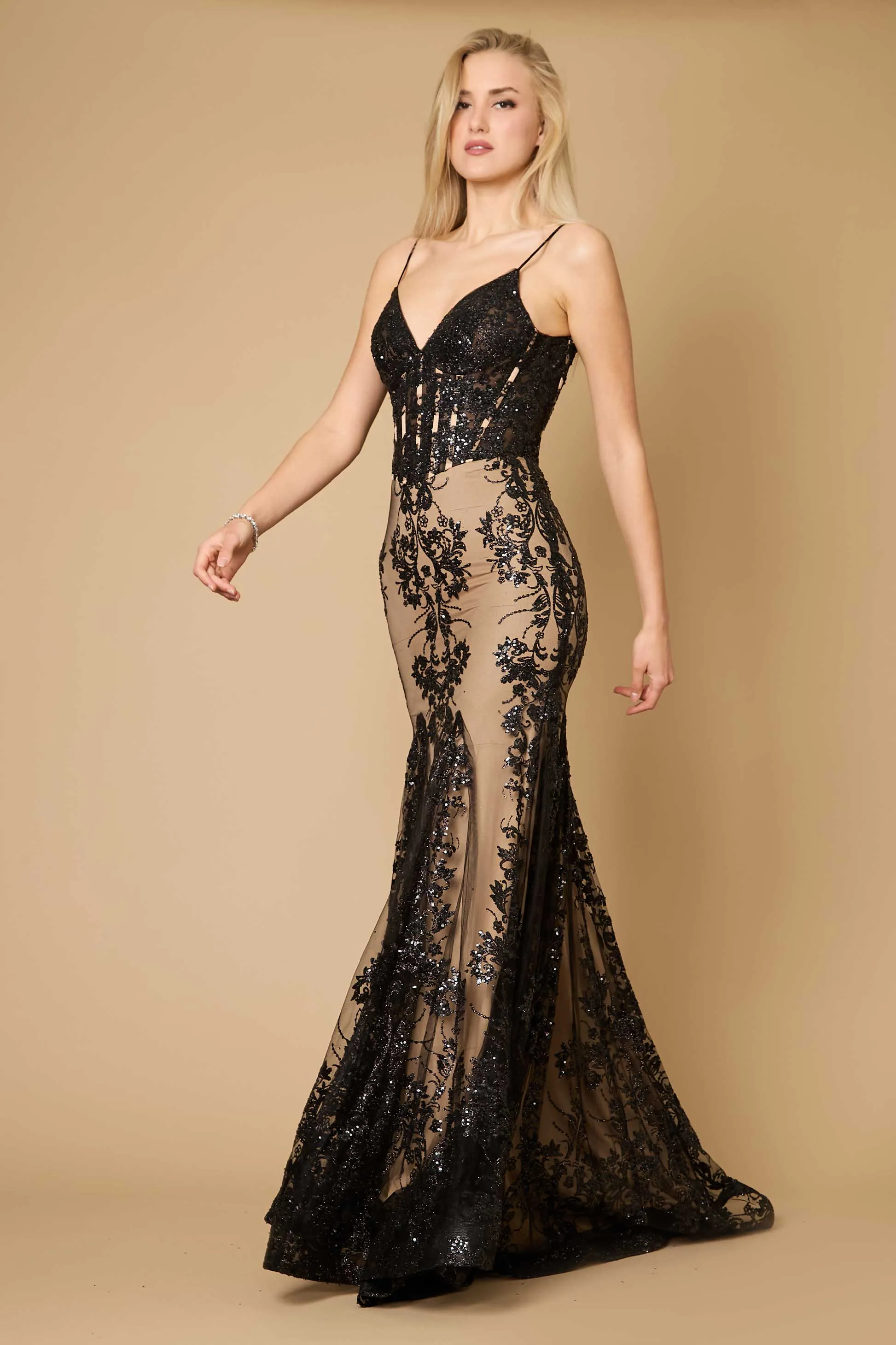 Fitted Corset Long Formal Prom Dress