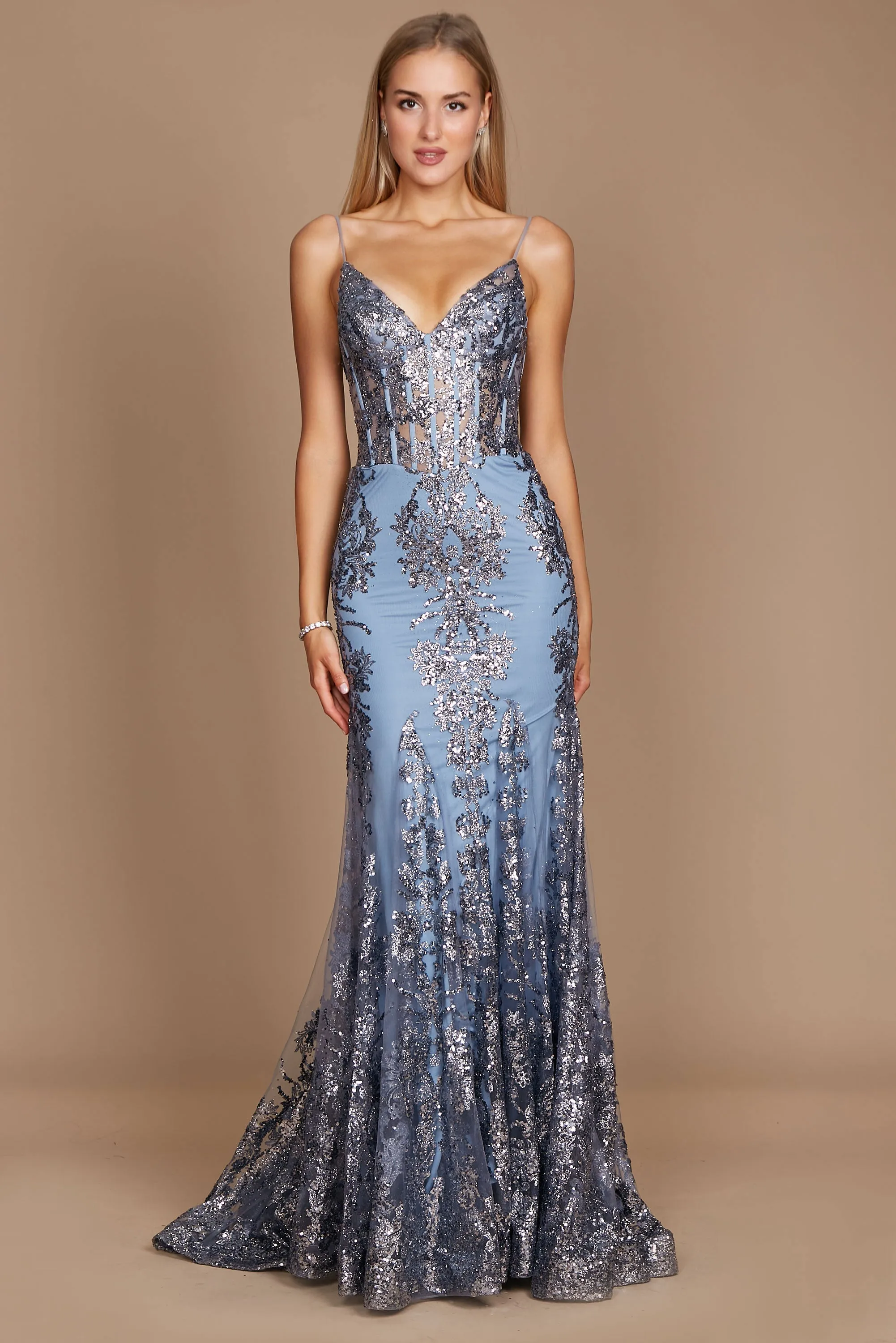 Fitted Corset Long Formal Prom Dress