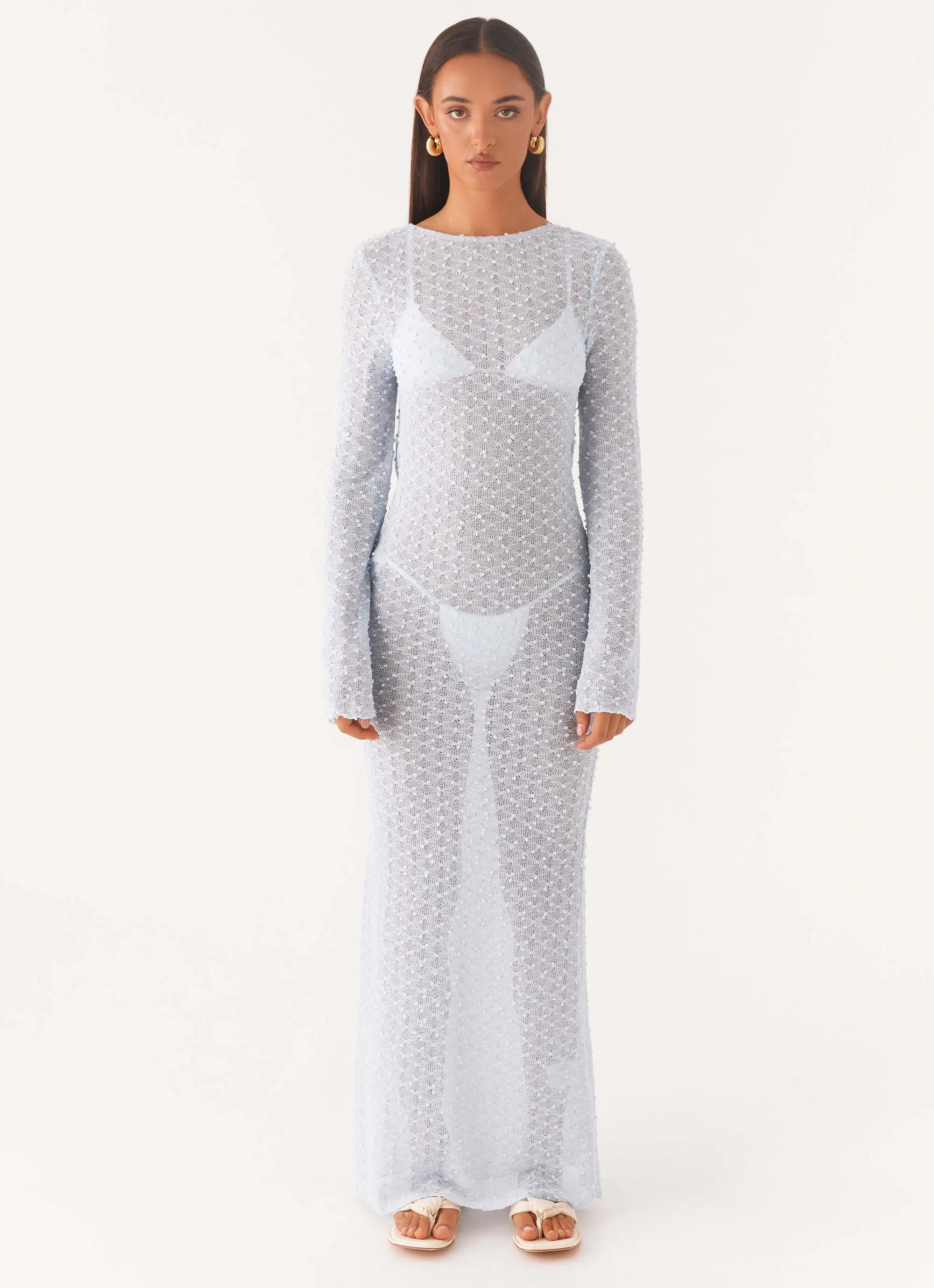 Flirty Knitted Maxi Dress - Blue