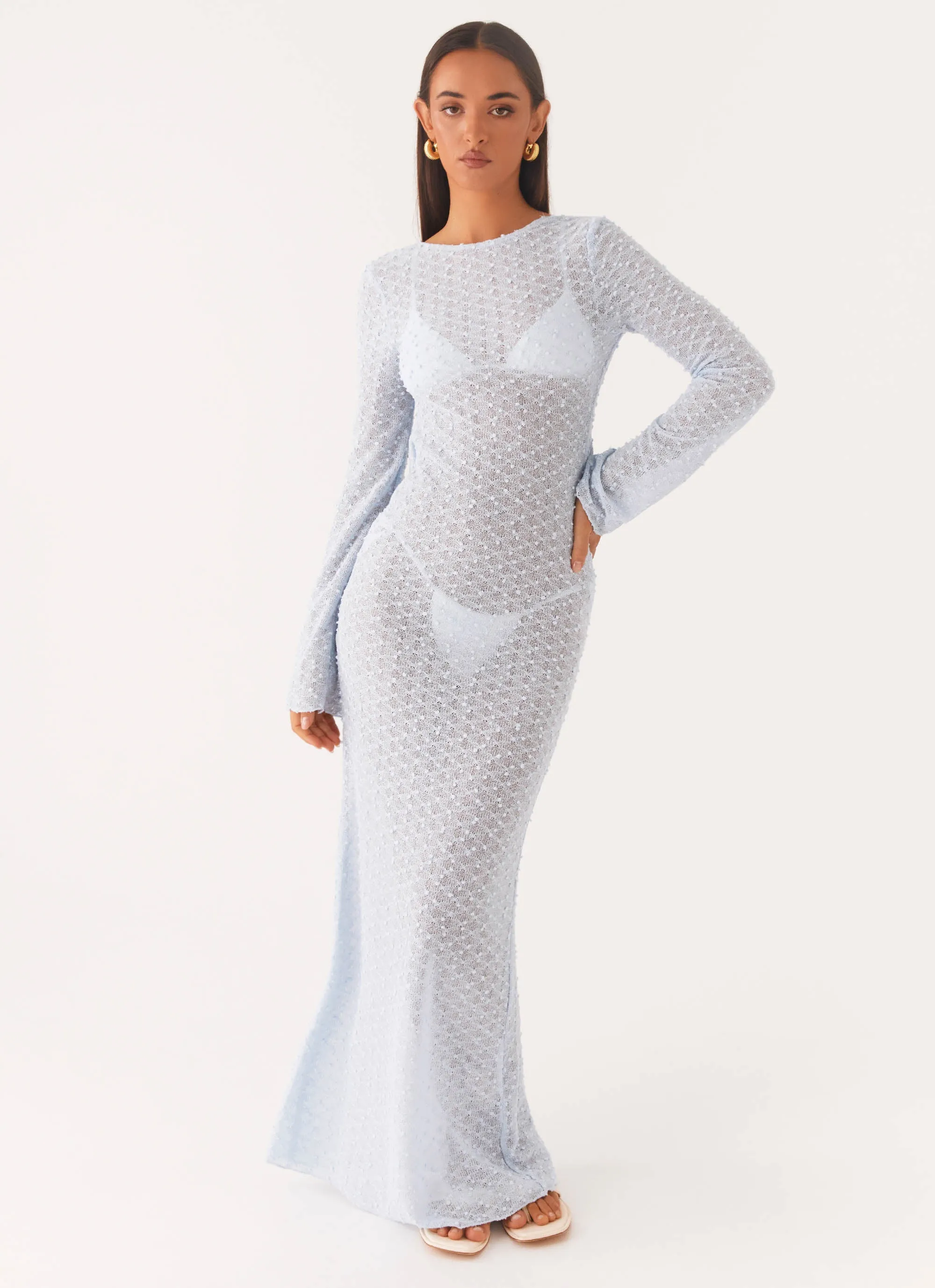 Flirty Knitted Maxi Dress - Blue