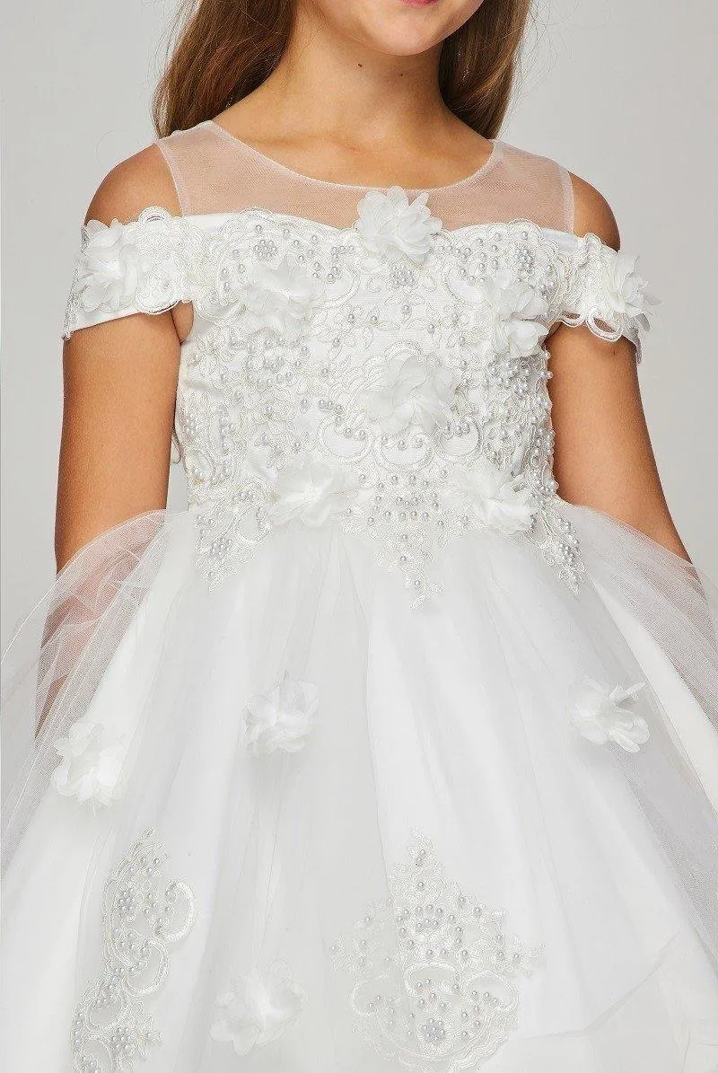 Floral Off Shoulder High Low Flower Girl Dress