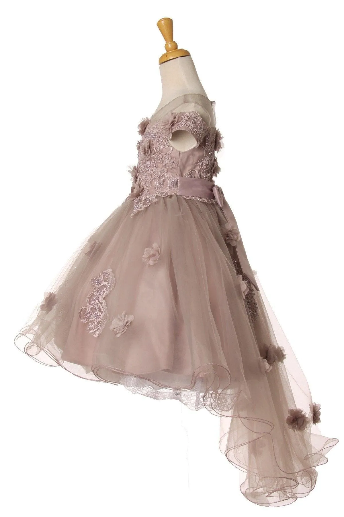 Floral Off Shoulder High Low Flower Girl Dress