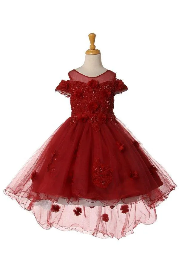 Floral Off Shoulder High Low Flower Girl Dress