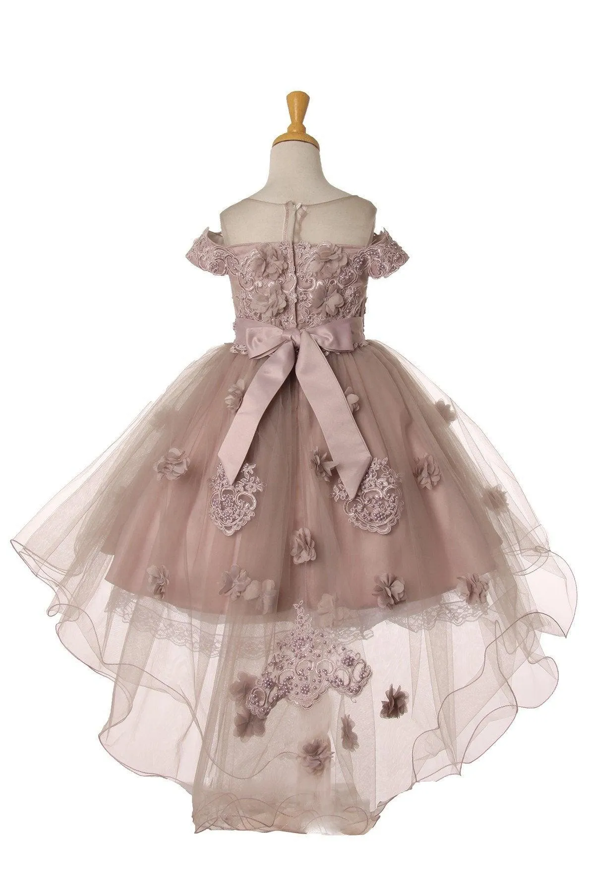 Floral Off Shoulder High Low Flower Girl Dress