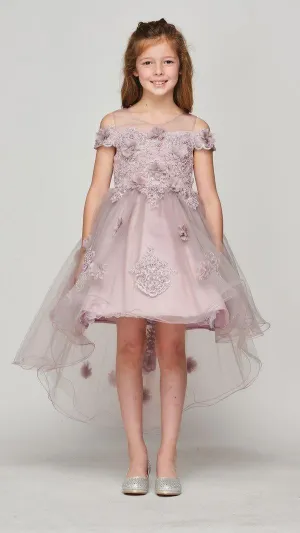 Floral Off Shoulder High Low Flower Girl Dress