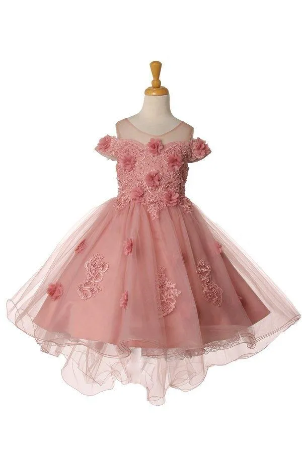 Floral Off Shoulder High Low Flower Girl Dress