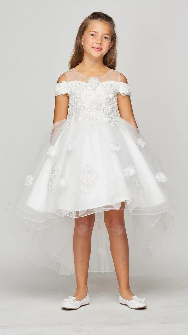Floral Off Shoulder High Low Flower Girl Dress
