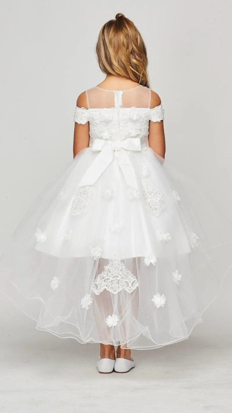 Floral Off Shoulder High Low Flower Girl Dress