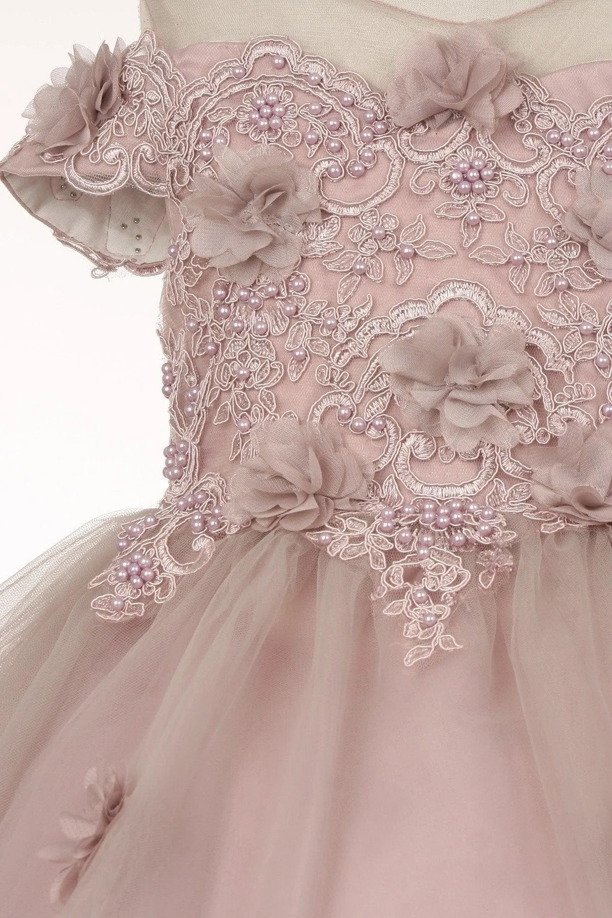 Floral Off Shoulder High Low Flower Girl Dress