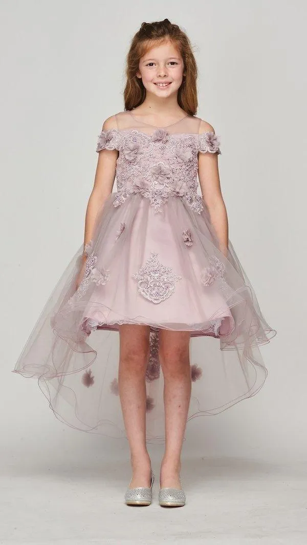 Floral Off Shoulder High Low Flower Girl Dress