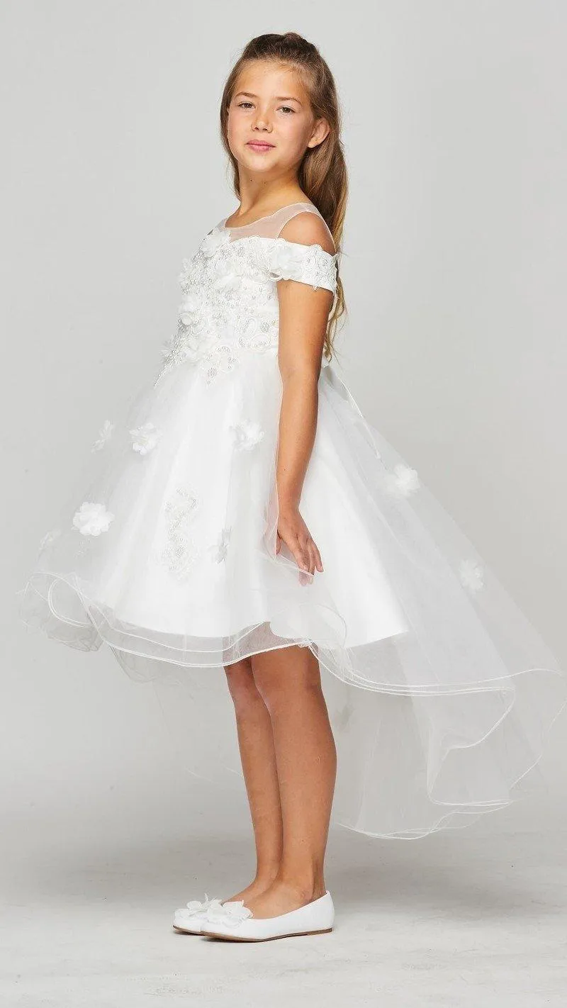 Floral Off Shoulder High Low Flower Girl Dress