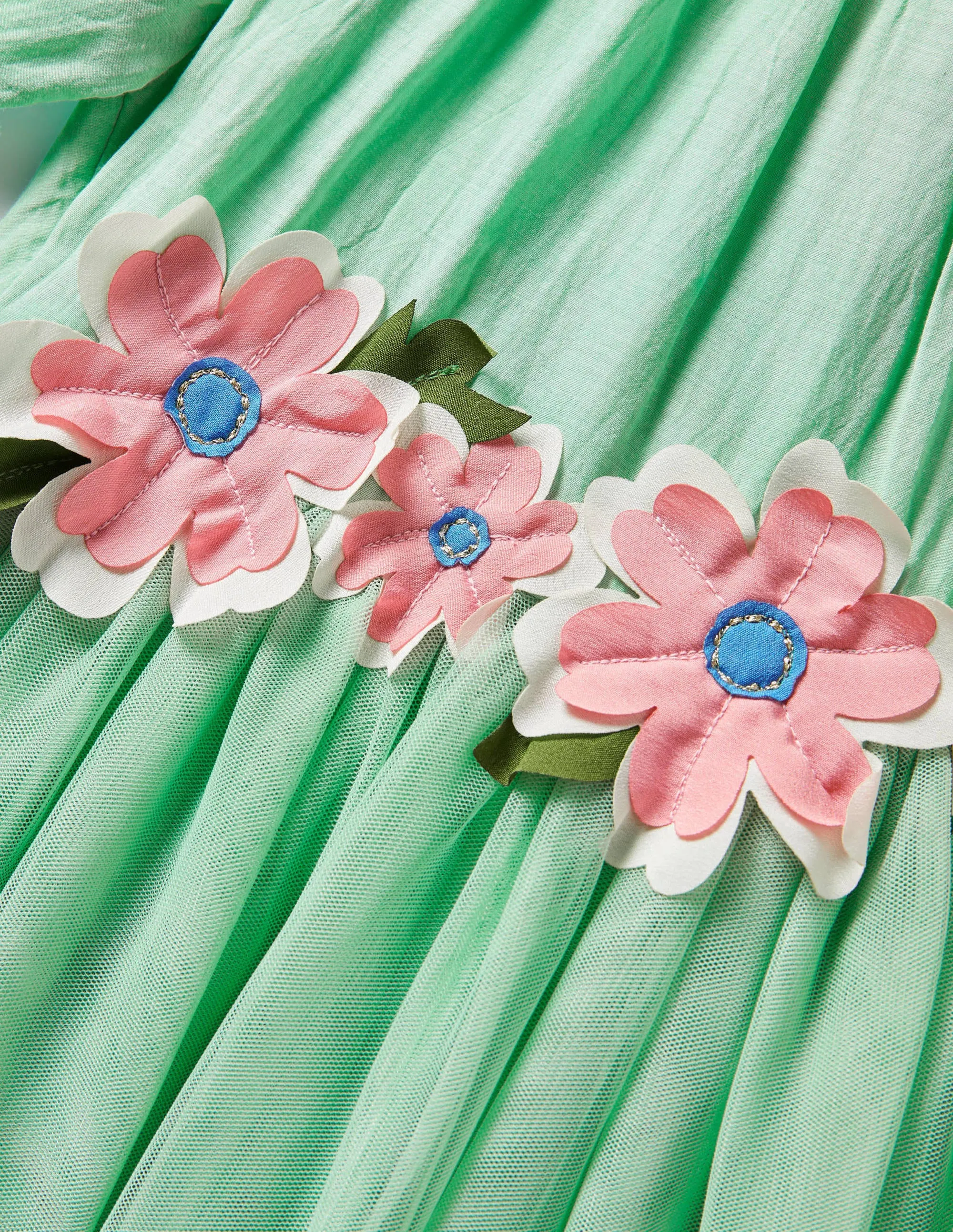 Flower Appliqué Dress-Fountain Green