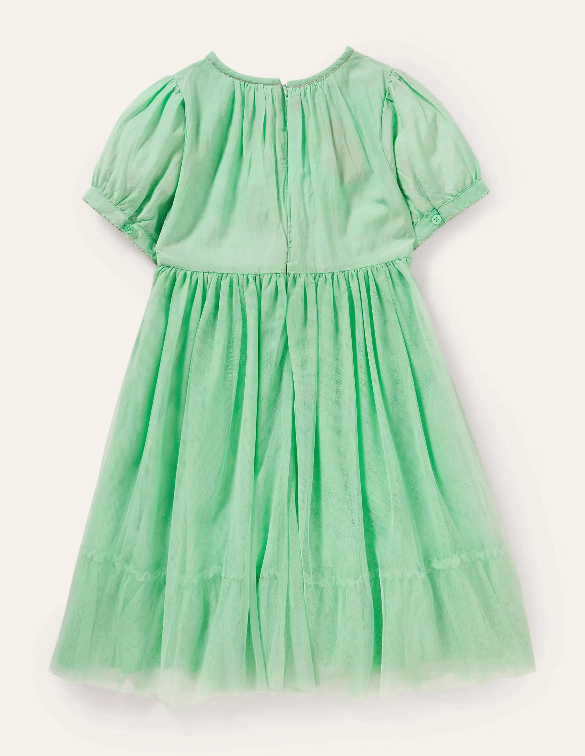 Flower Appliqué Dress-Fountain Green