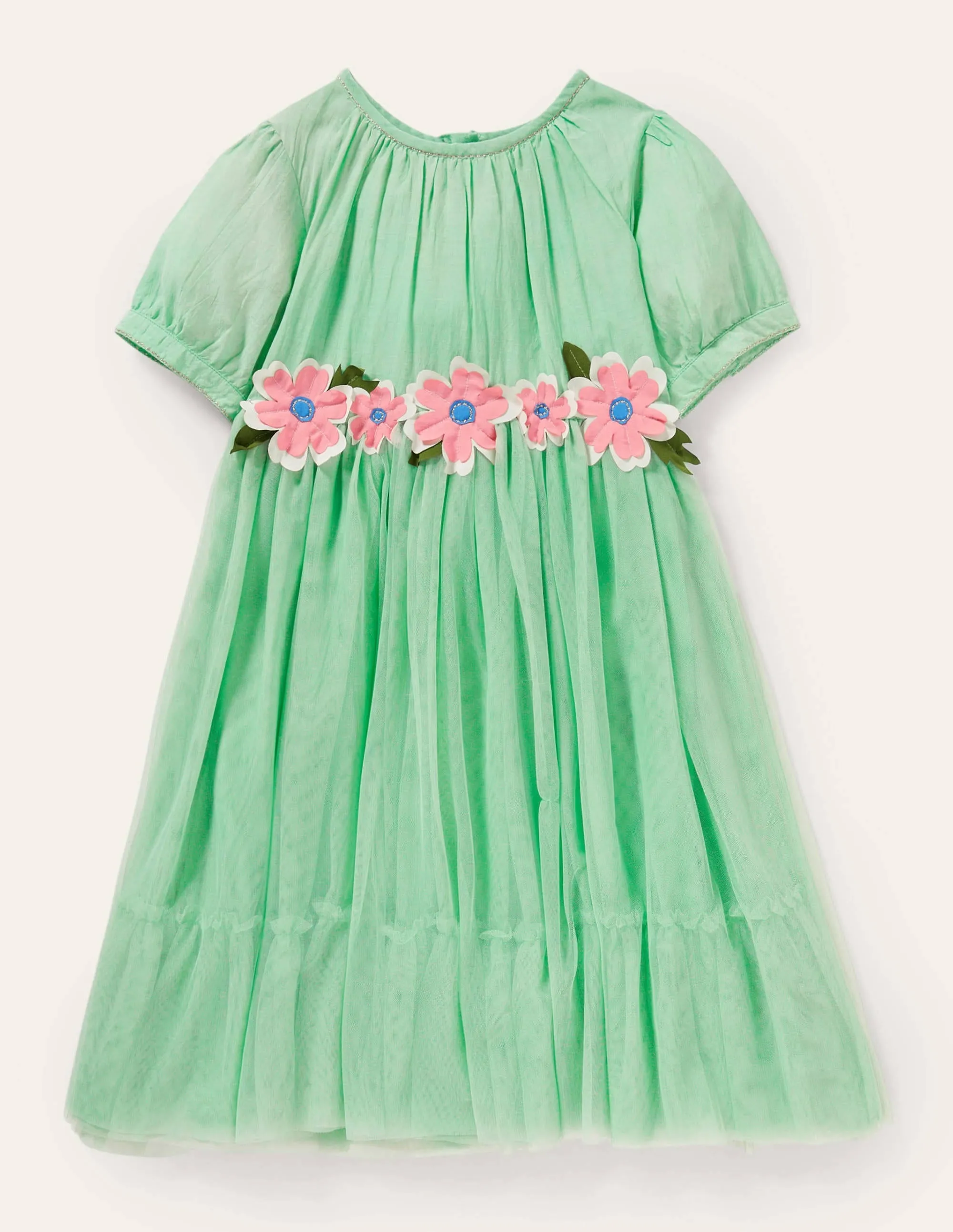 Flower Appliqué Dress-Fountain Green