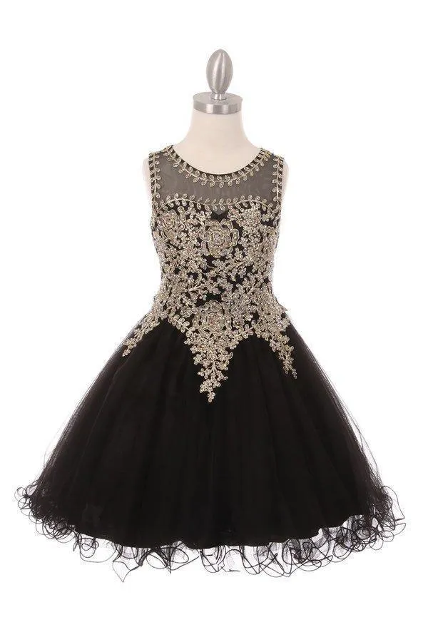 Flower Girl Dress Sleeveless Gold Embellished Short Sale