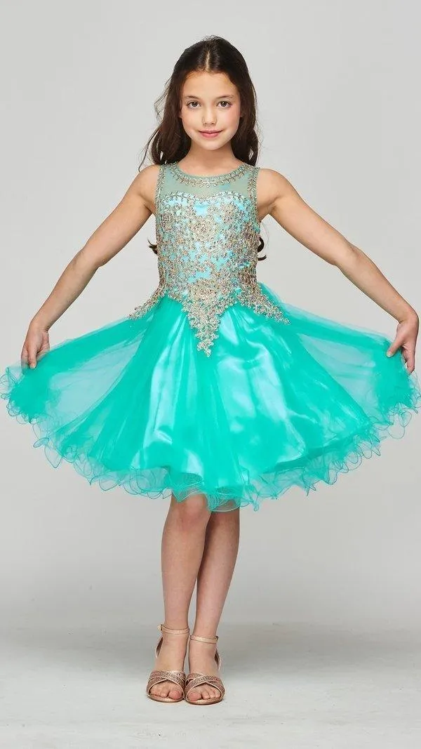 Flower Girl Dress Sleeveless Gold Embellished Short Sale