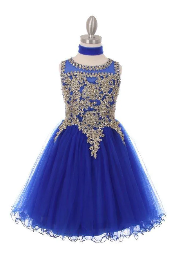 Flower Girl Dress Sleeveless Gold Embellished Short