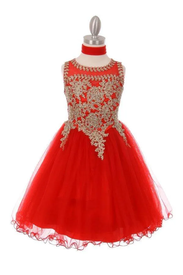 Flower Girl Dress Sleeveless Gold Embellished Short