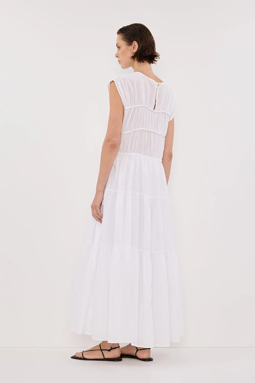 FLYNN WHITE LINEN BLEND MIDI DRESS