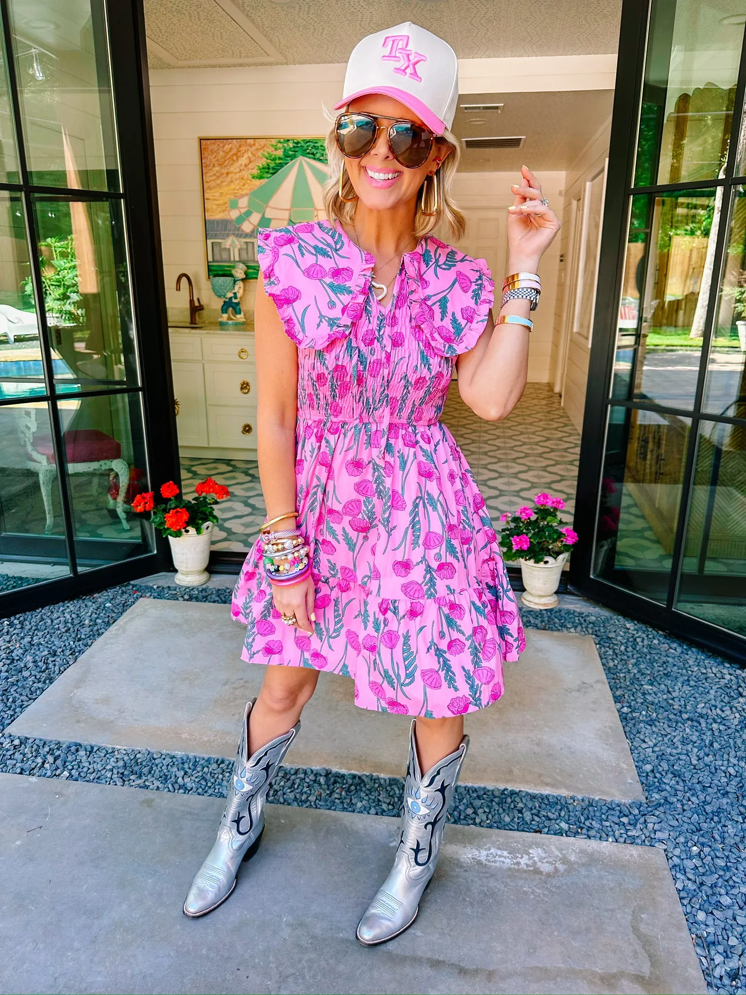 FOREVER AND ALWAYS FLORAL SMOCKED COLLAR DRESS - PINK