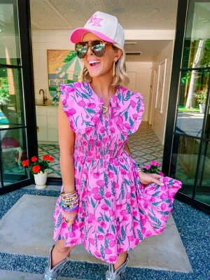FOREVER AND ALWAYS FLORAL SMOCKED COLLAR DRESS - PINK