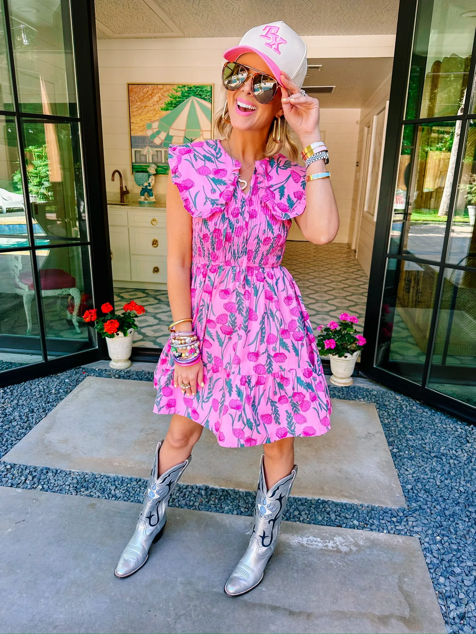 FOREVER AND ALWAYS FLORAL SMOCKED COLLAR DRESS - PINK