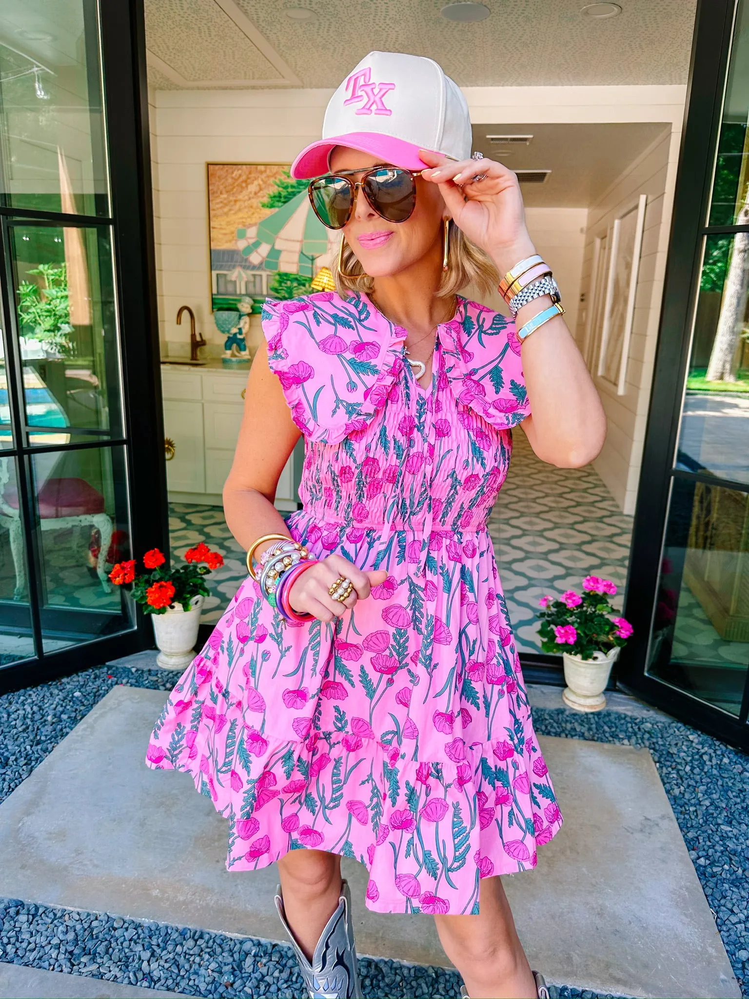 FOREVER AND ALWAYS FLORAL SMOCKED COLLAR DRESS - PINK