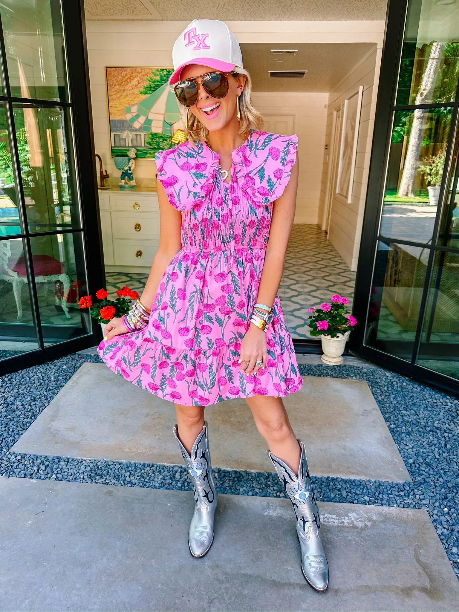 FOREVER AND ALWAYS FLORAL SMOCKED COLLAR DRESS - PINK