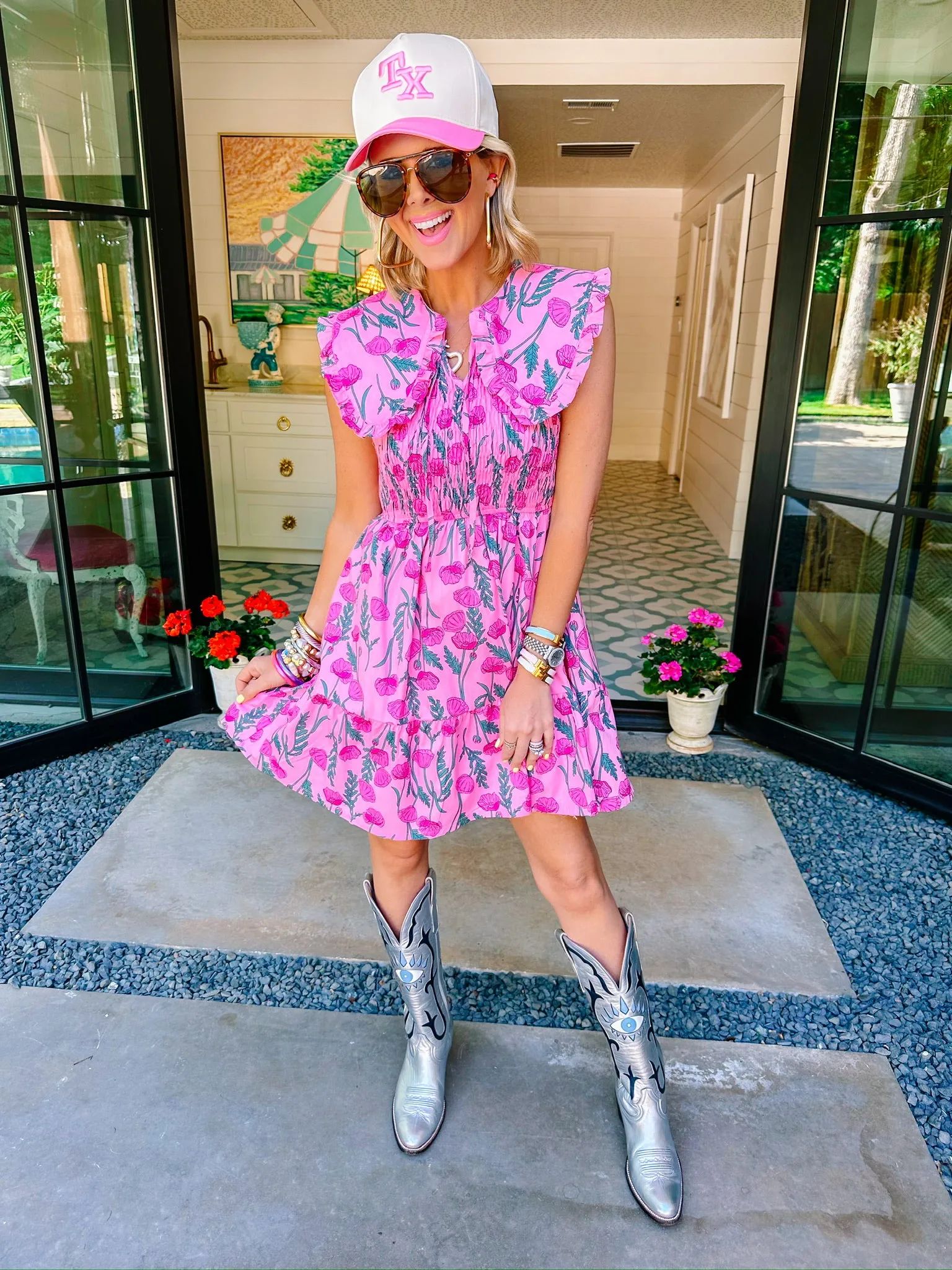 FOREVER AND ALWAYS FLORAL SMOCKED COLLAR DRESS - PINK