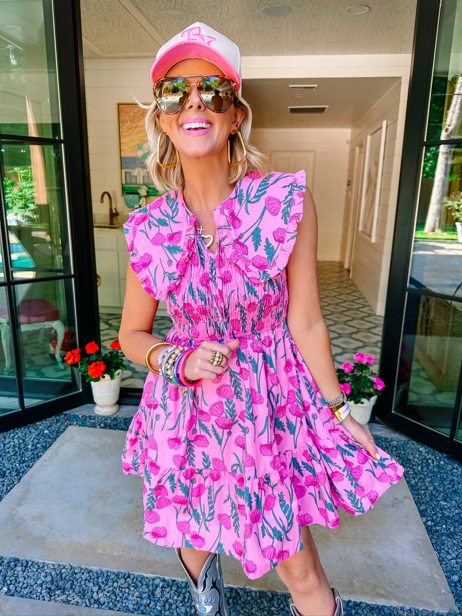 FOREVER AND ALWAYS FLORAL SMOCKED COLLAR DRESS - PINK