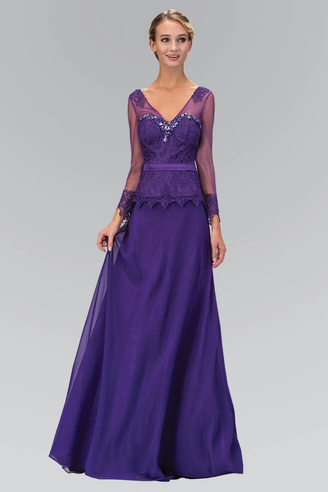 Formal Long Sheer Sleeve Mother of the Bride Dress