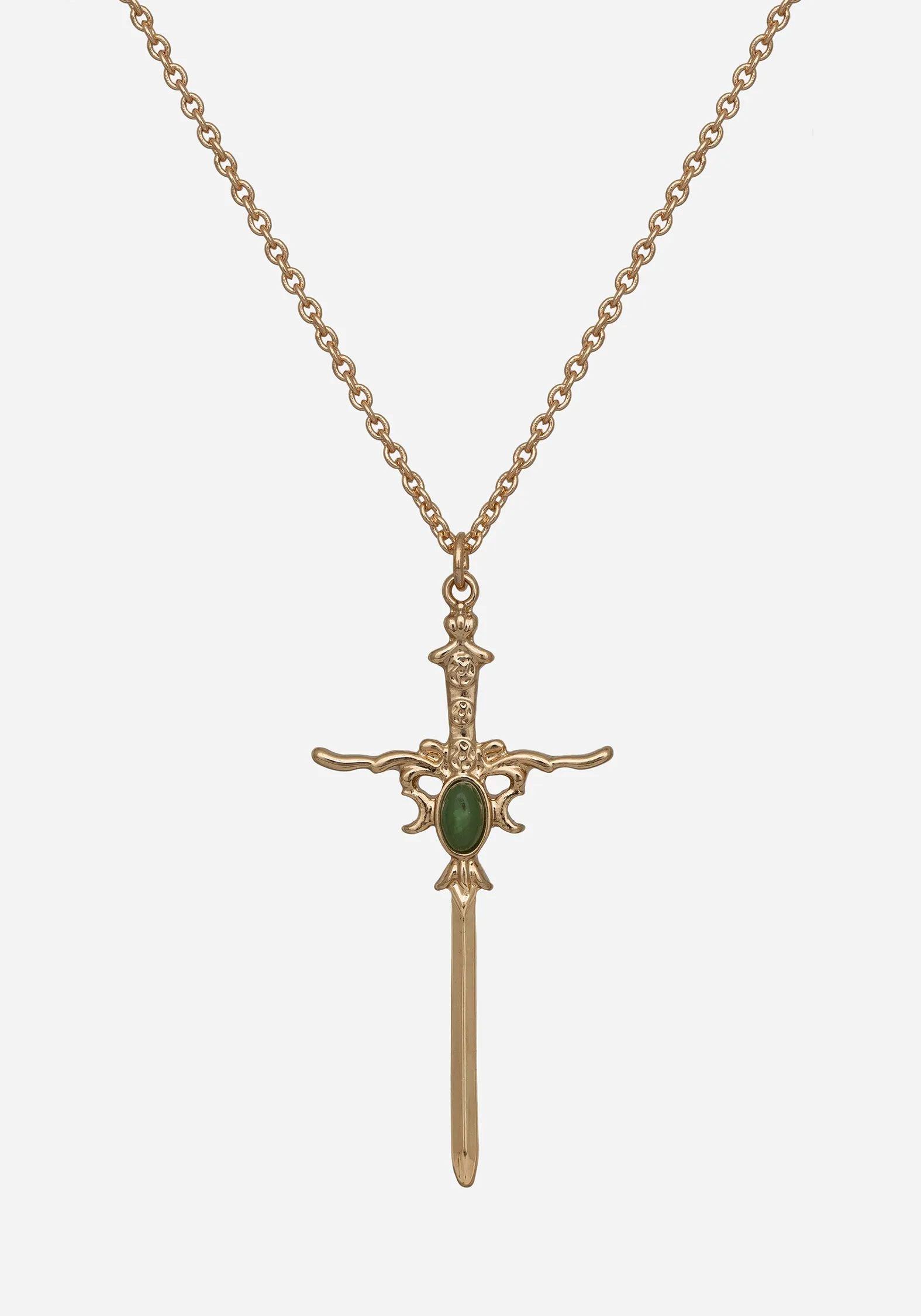 Galatine Green Stone Sword Necklace - Gold