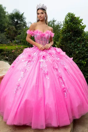 Glitter Long Ball Gown Corset Quinceanera Dress
