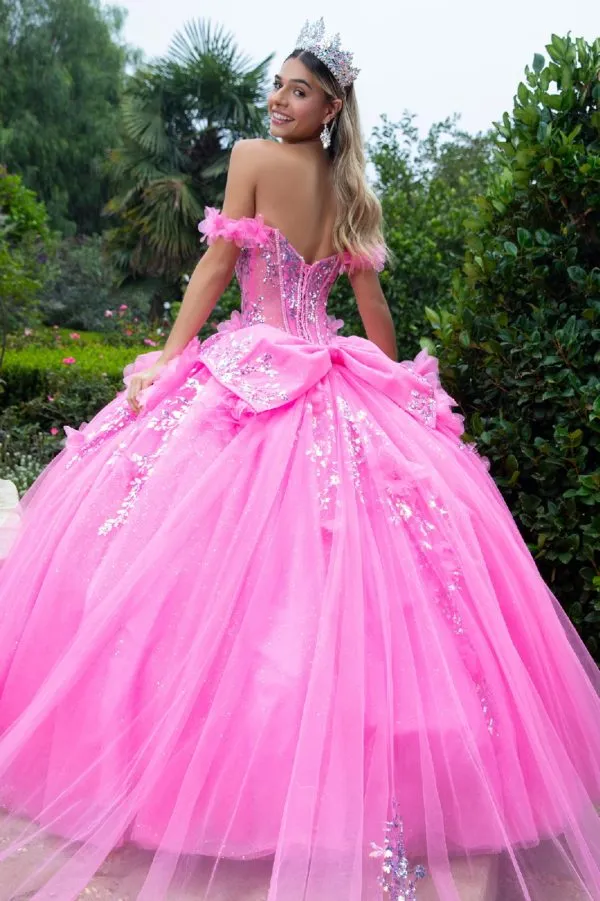 Glitter Long Ball Gown Corset Quinceanera Dress