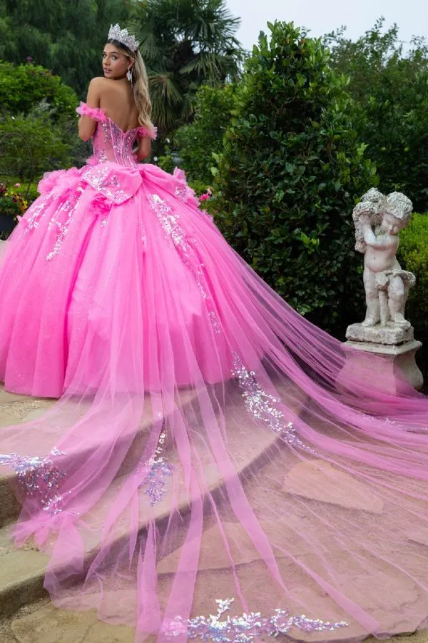 Glitter Long Ball Gown Corset Quinceanera Dress