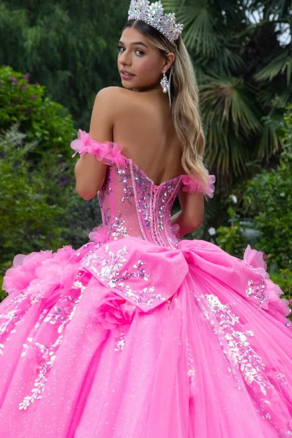 Glitter Long Ball Gown Corset Quinceanera Dress