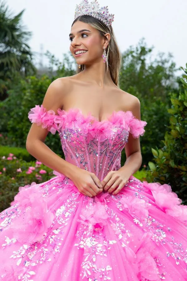 Glitter Long Ball Gown Corset Quinceanera Dress