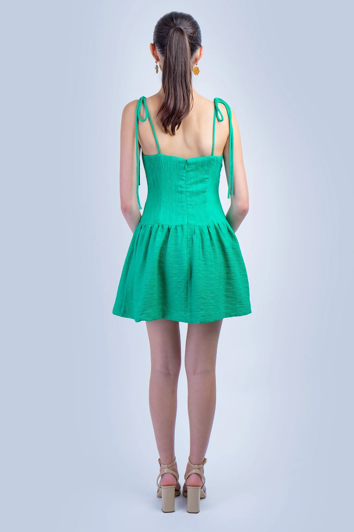 Green Tie Shoulder Drop Waist Dress