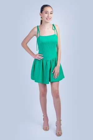 Green Tie Shoulder Drop Waist Dress