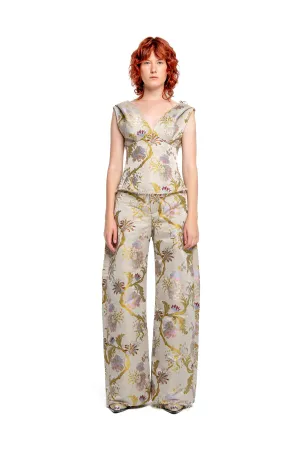 GREY SATIN BROCADE BOYFRIEND TROUSERS