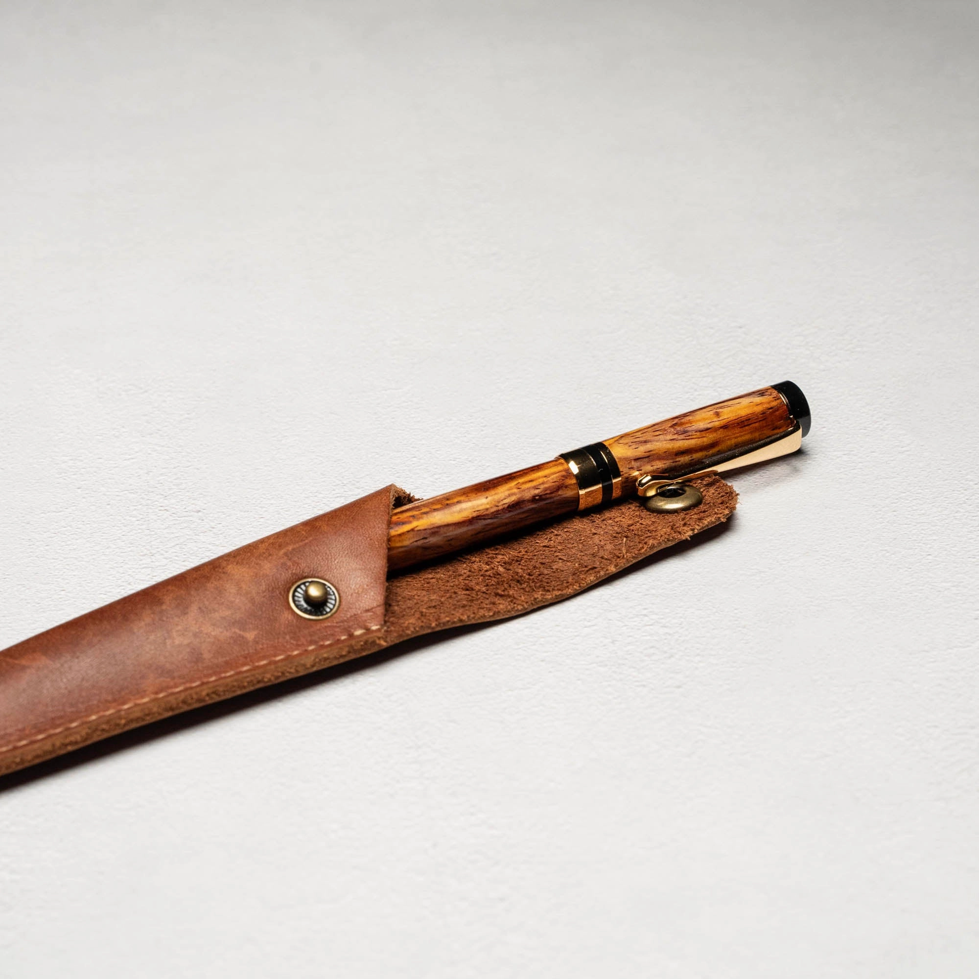 Hand-Turned Rosewood Rollerball Pen   Fine Leather Pen Sleeve