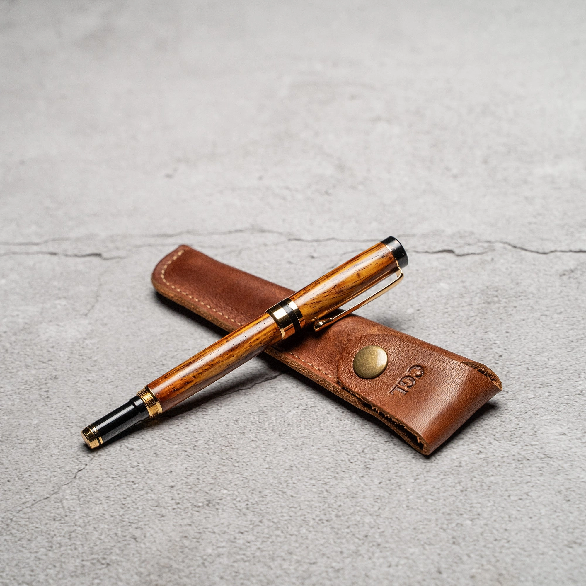 Hand-Turned Rosewood Rollerball Pen   Fine Leather Pen Sleeve