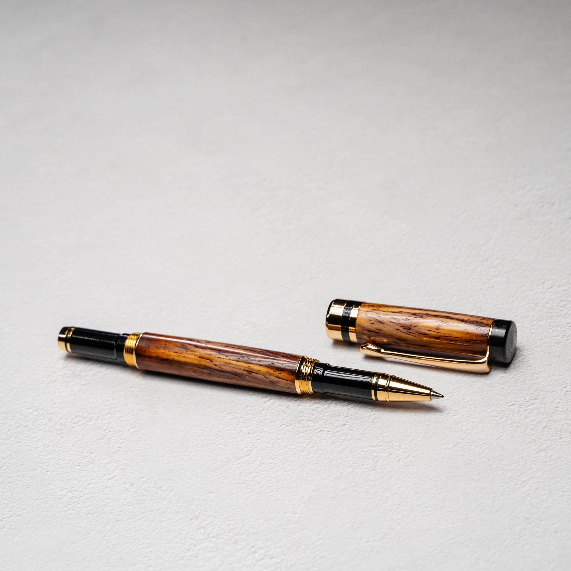 Hand-Turned Rosewood Rollerball Pen   Fine Leather Pen Sleeve