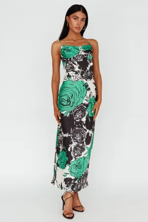 Highland Pleated Bust Midi Dress Floral Green