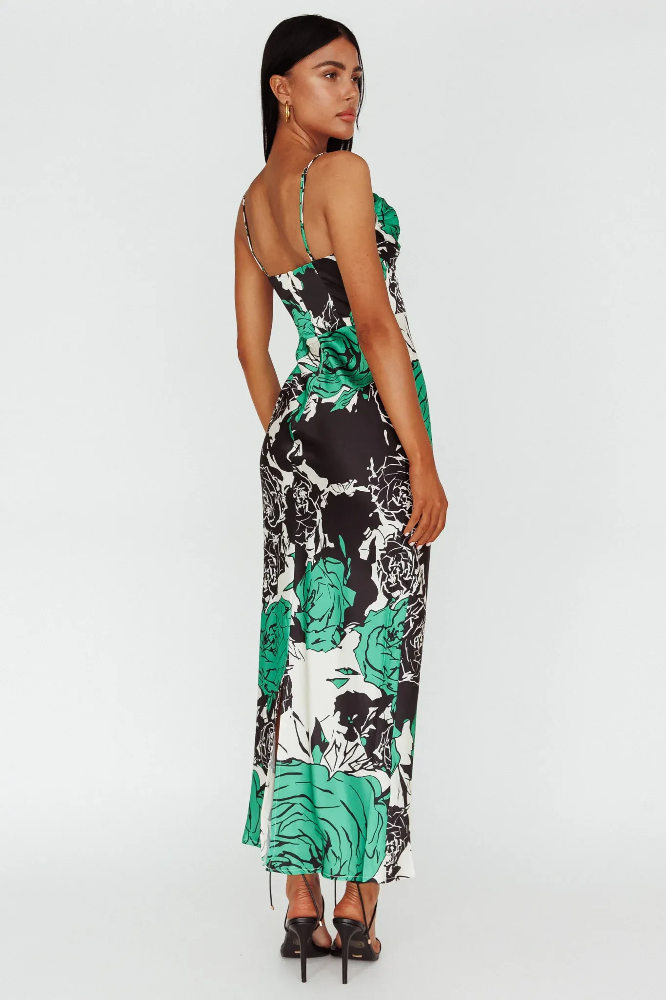 Highland Pleated Bust Midi Dress Floral Green