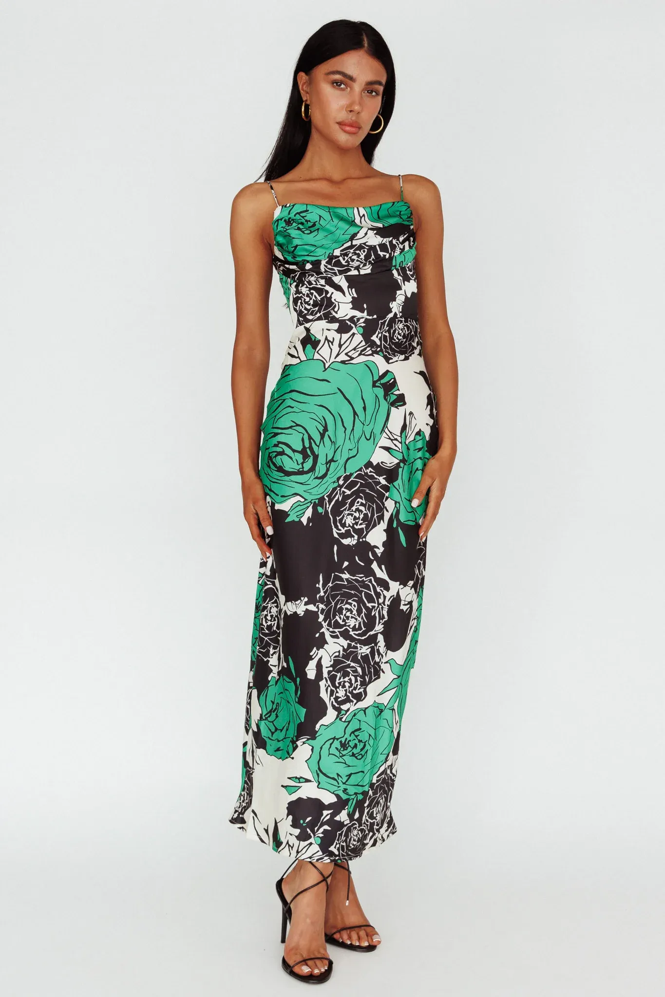 Highland Pleated Bust Midi Dress Floral Green
