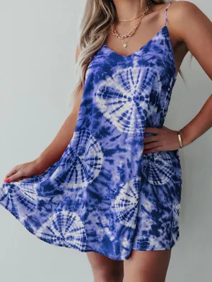 Holiday Tie-dye Print Beach Sling Dresses Women Mini Dress
